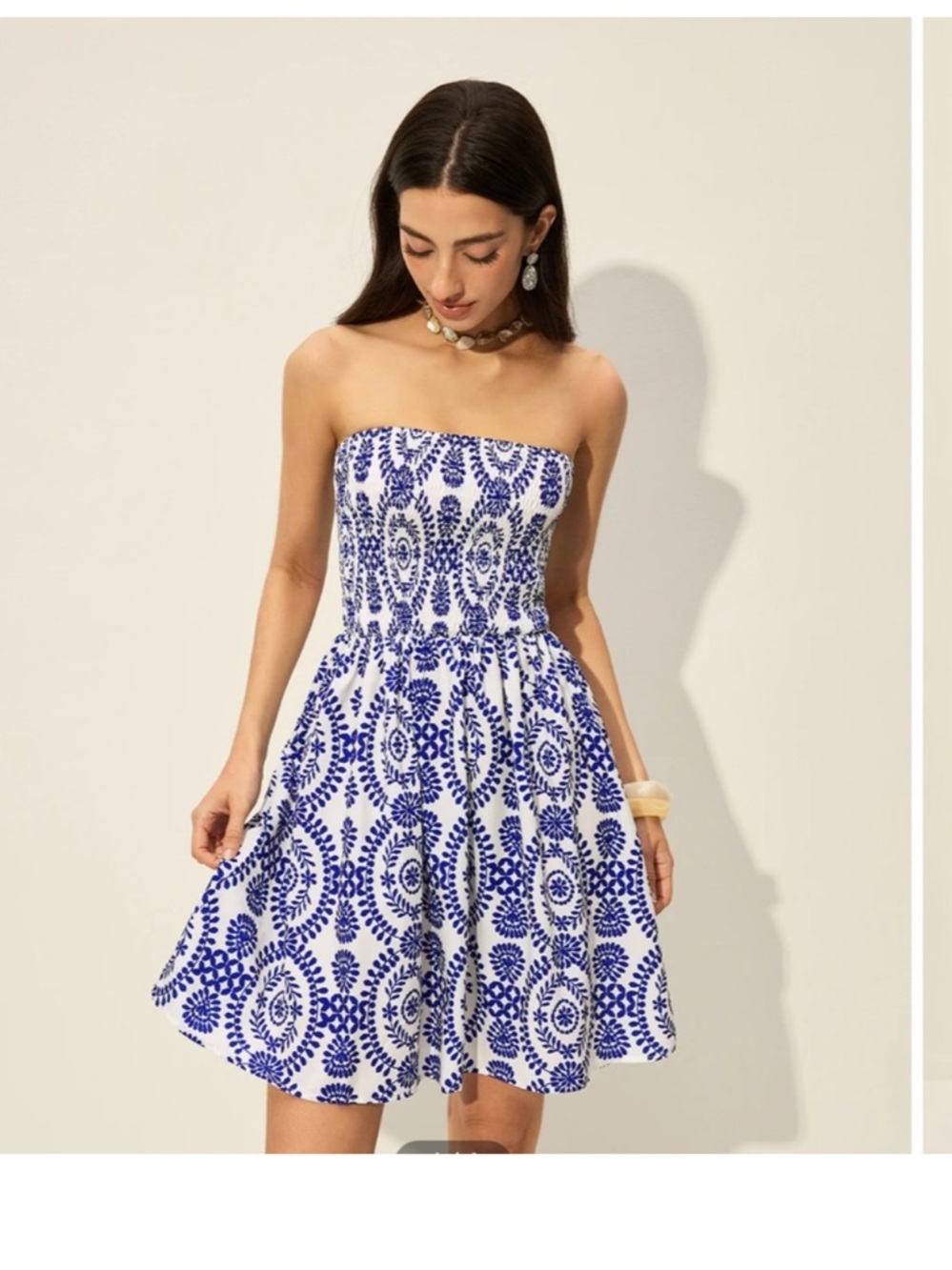 NWT COMMENSE Strapless Blue & White Printed  Dress